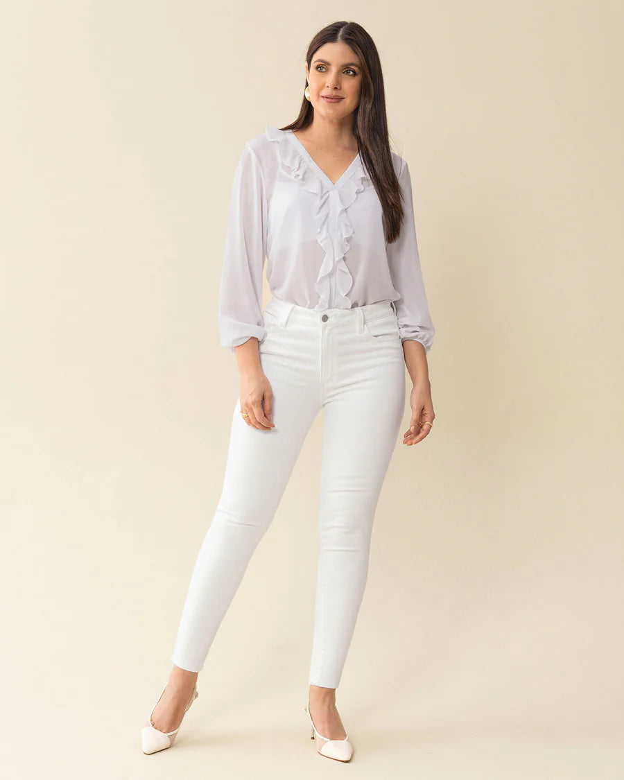 Blusa manga larga con transferencia y boleros - LF7362