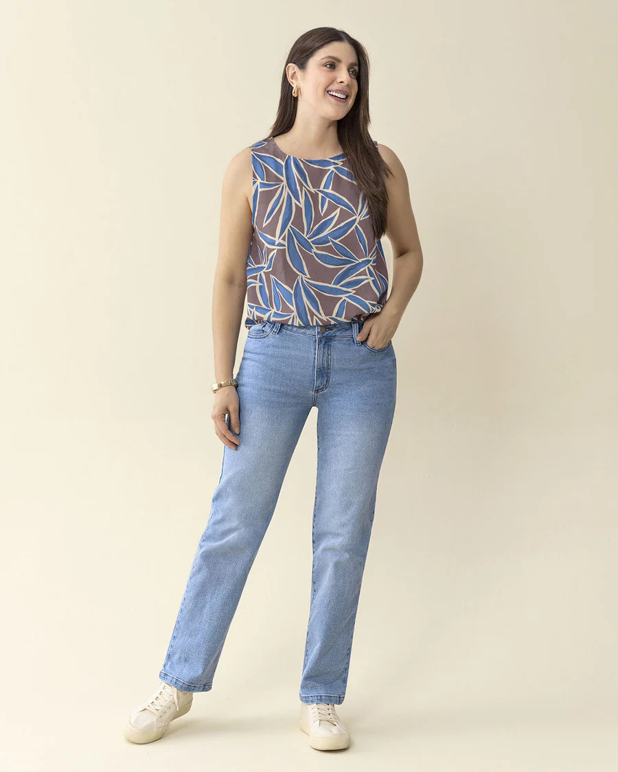 Blusa manga sisa estampada de cuello redondo alto -  F7376