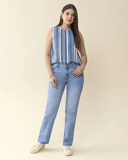 Blusa manga sisa estampada de cuello redondo alto -  F7376
