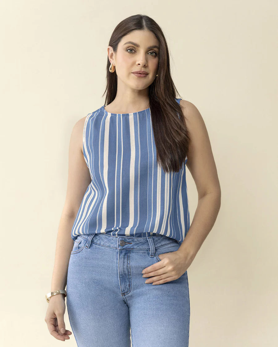 Blusa manga sisa estampada de cuello redondo alto -  F7376
