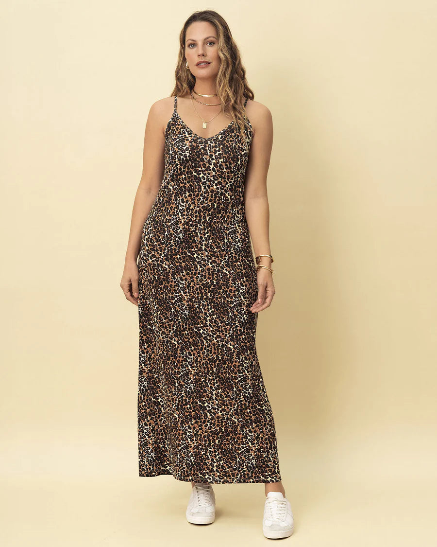 Vestido largo estampado de tiritas y escote en V - LF7444