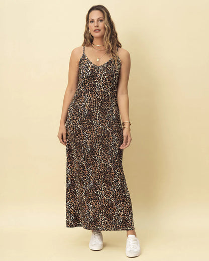 Vestido largo estampado de tiritas y escote en V - LF7444