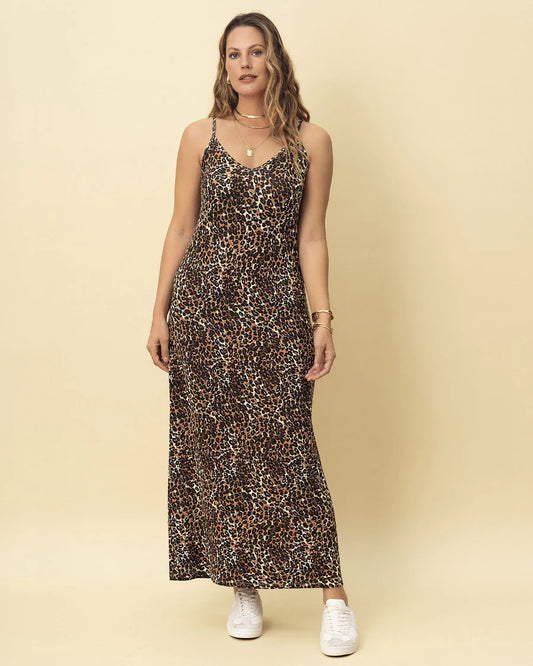 Vestido largo estampado de tiritas y escote en V - LF7444
