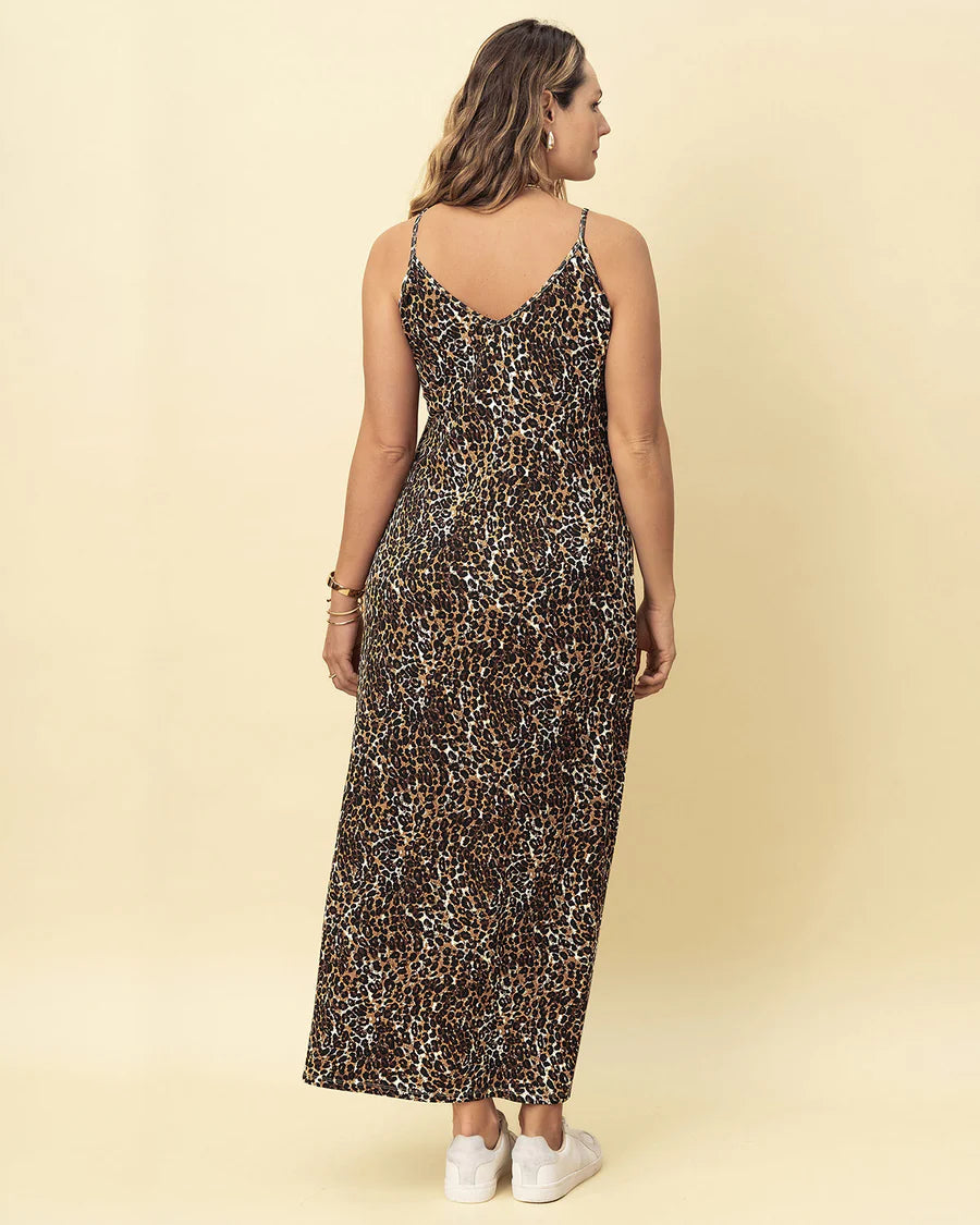 Vestido largo estampado de tiritas y escote en V - LF7444