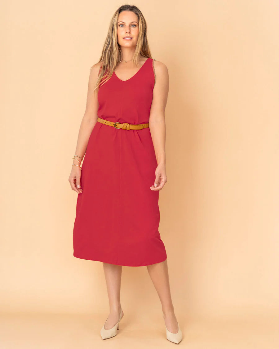 Vestido midi esencial con detalle bordado en sisa - LF7445