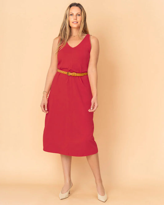 Vestido midi esencial con detalle bordado en sisa - LF7445