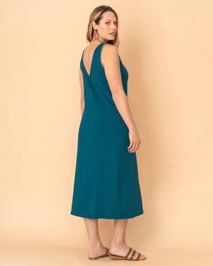 Vestido midi esencial con detalle bordado en sisa - LF7445