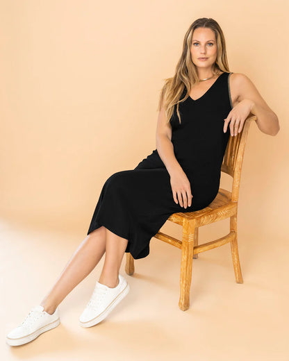 Vestido midi esencial con detalle bordado en sisa - LF7445