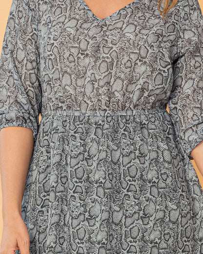 Vestido corto estampado con elástico en mangas y cintura - LF7448