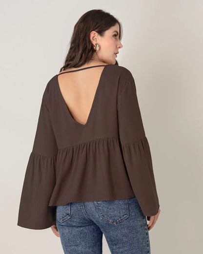 Blusa escote en V con aplique de escalerilla