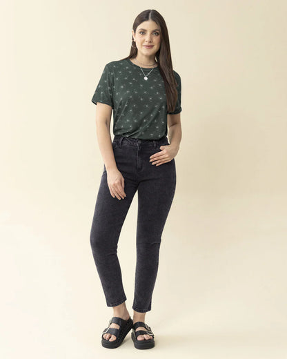 Camiseta manga corta estampada con dobladillo en manga