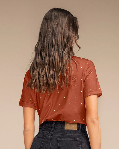 Camiseta manga corta estampada con dobladillo en manga
