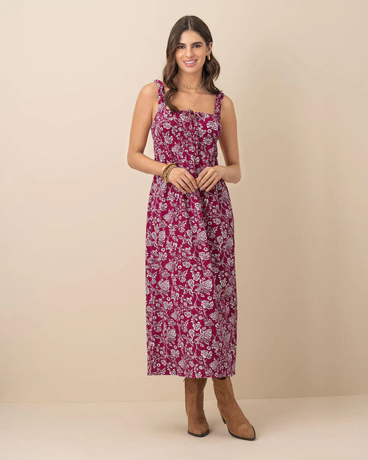 Vestido largo estampado de escote cuadrado - LF7471