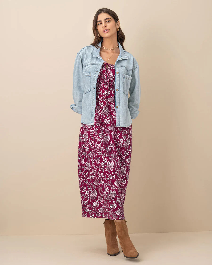 Vestido largo estampado de escote cuadrado - LF7471