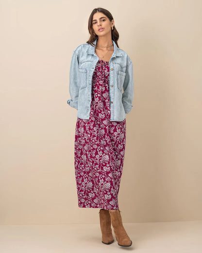 Vestido largo estampado de escote cuadrado - LF7471
