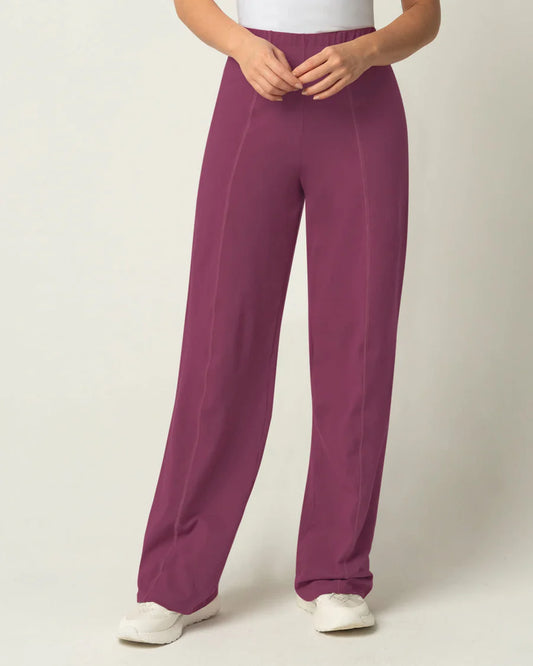 Pantalón largo bota recta con elástico en cintura y corte decorativo en frente - FP899