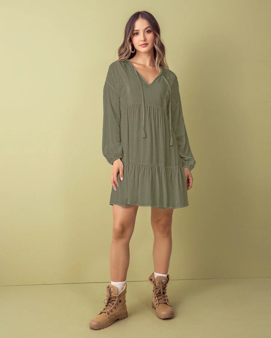Vestido corto con volumen en mangas - J3012