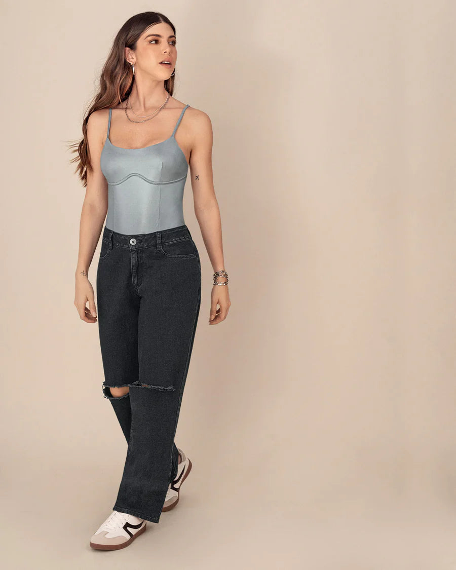 Body de tiritas con acabado brillante - J3029