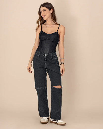 Body de tiritas con acabado brillante - J3029