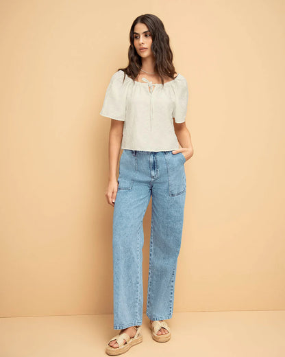 Blusa con estampado en relieve -LJ3127