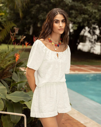 Blusa con estampado en relieve -LJ3127