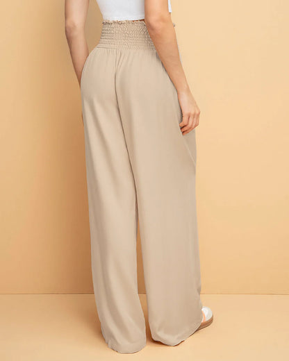 Pantalón bota ancha con nido de abeja en cintura - J3129