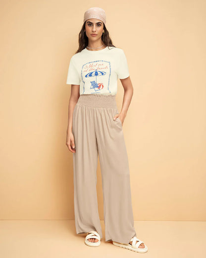 Pantalón bota ancha con nido de abeja en cintura - J3129
