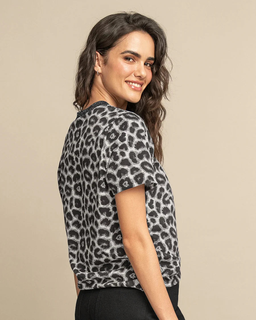 Camiseta manga corta con cuello en lurex brillante
