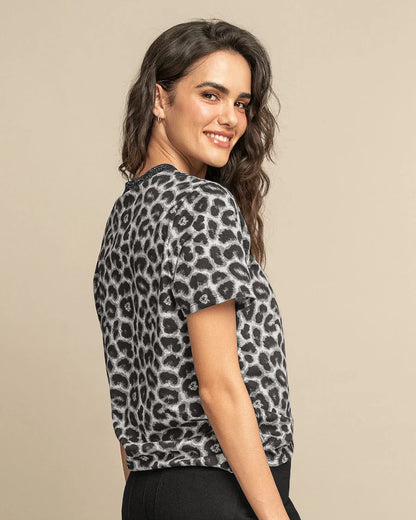 Camiseta manga corta con cuello en lurex brillante