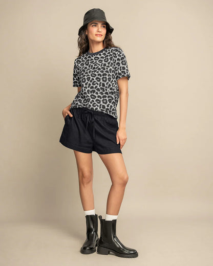 Camiseta manga corta con cuello en lurex brillante