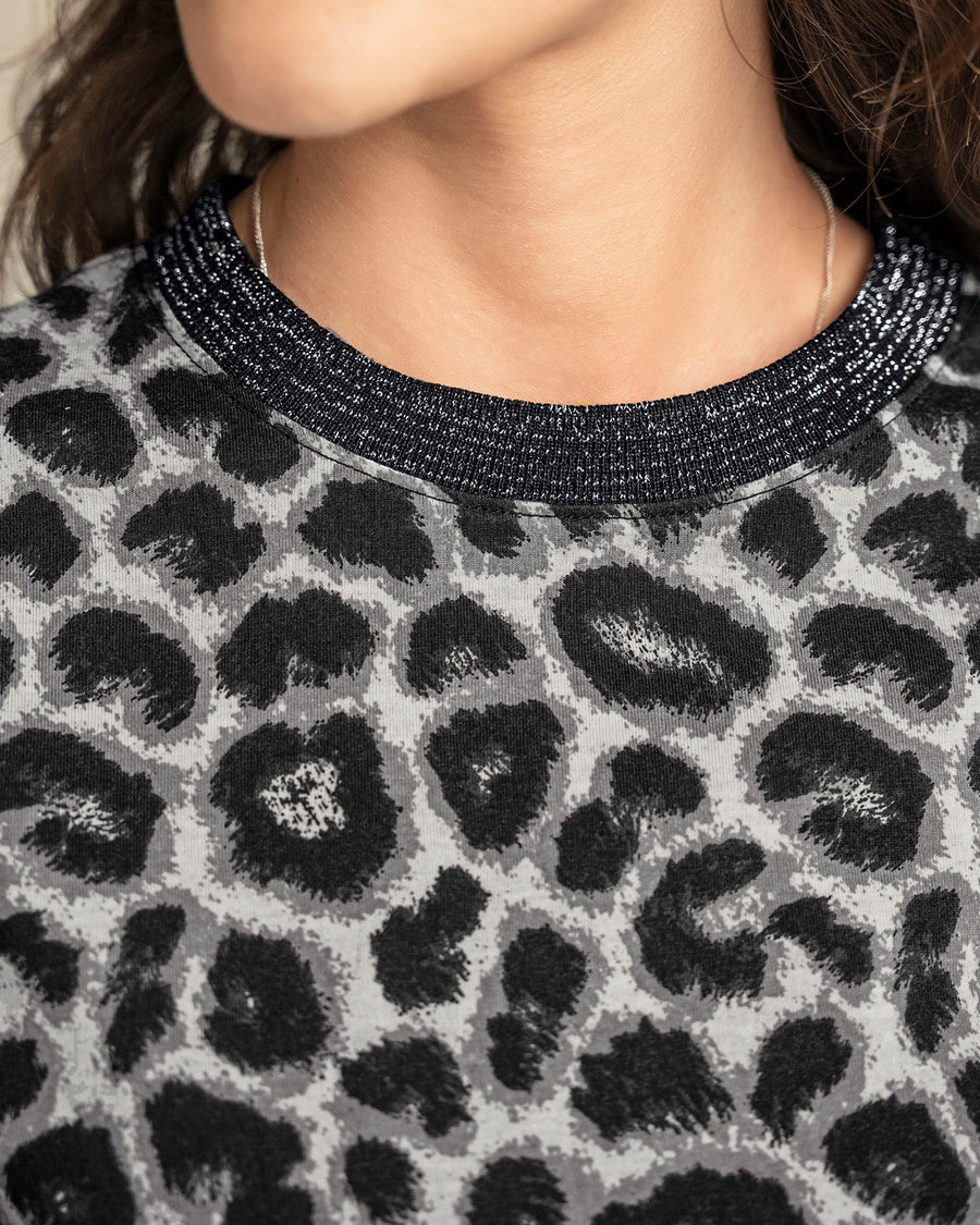 Camiseta manga corta con cuello en lurex brillante