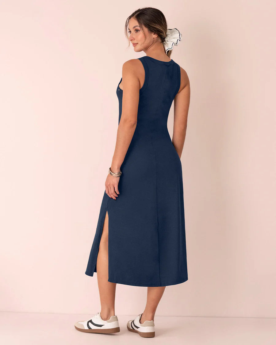 Vestido largo con detalle de taches en cuello y sisa - LJ3157