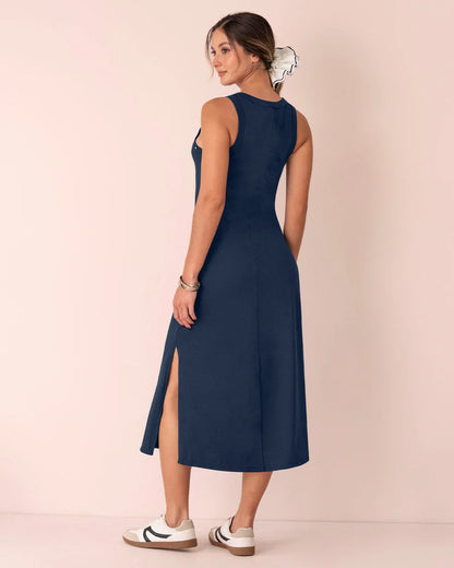 Vestido largo con detalle de taches en cuello y sisa - LJ3157