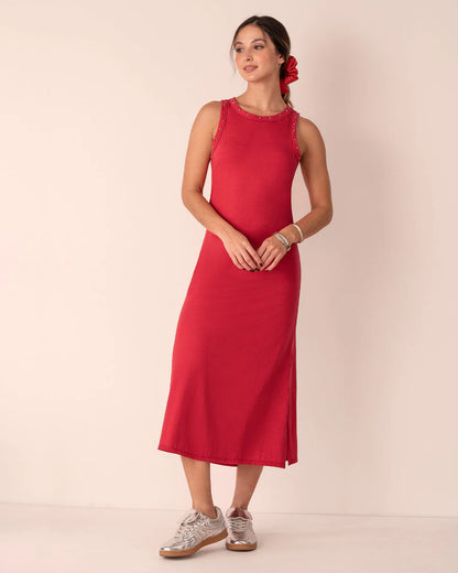 Vestido largo con detalle de taches en cuello y sisa - LJ3157
