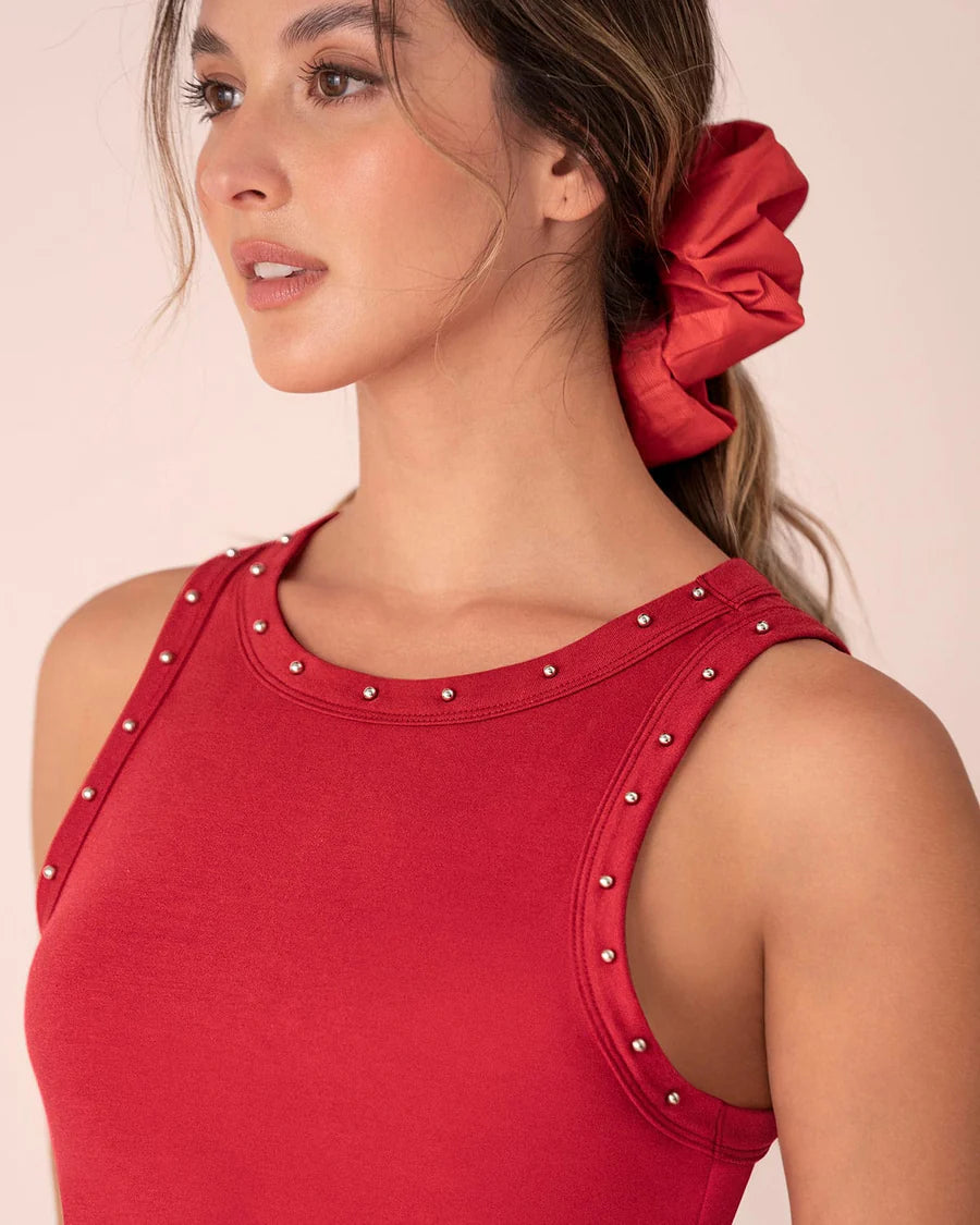 Vestido largo con detalle de taches en cuello y sisa - LJ3157