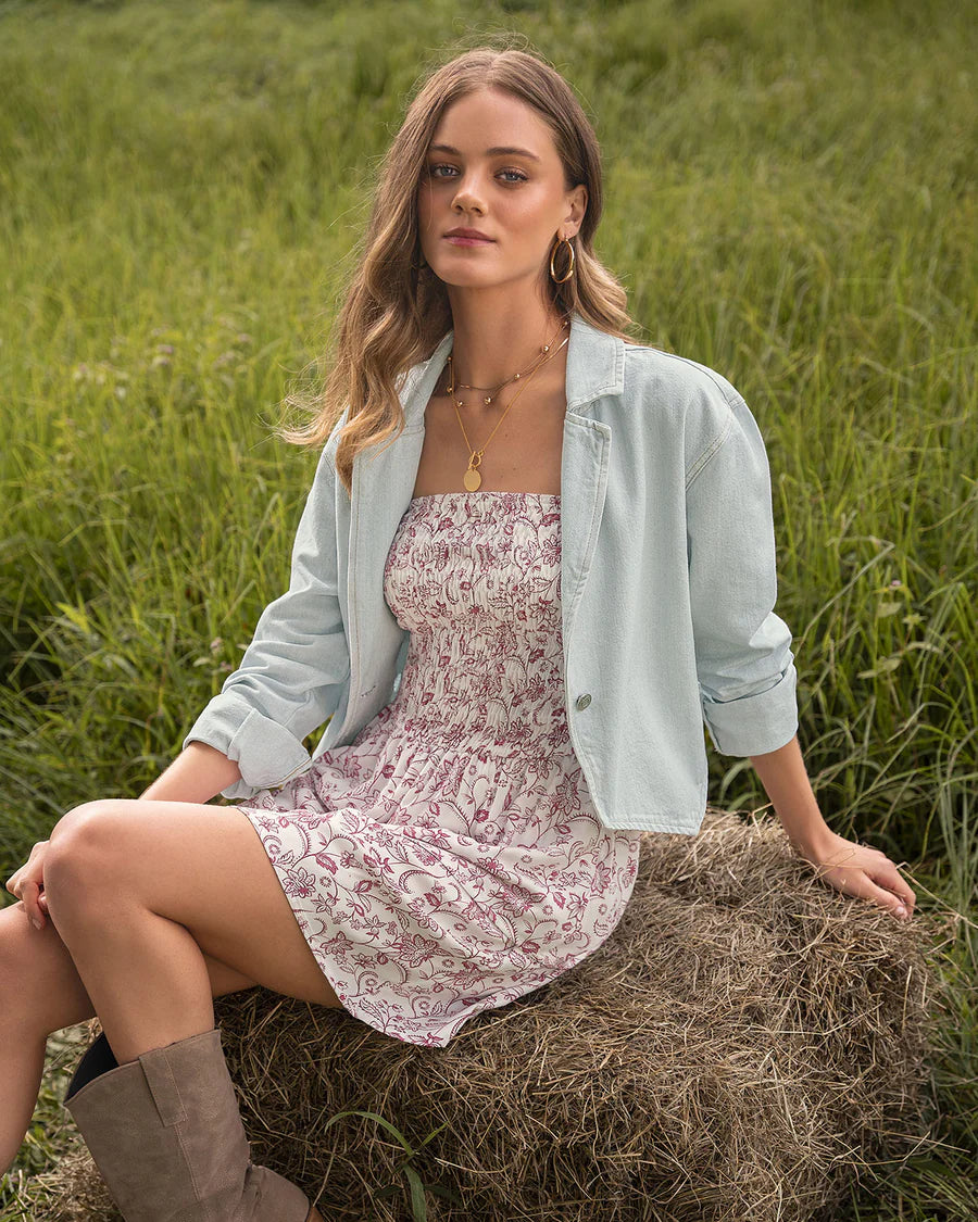 Vestido corto strapless en nido de abeja con boleros - LJ3179