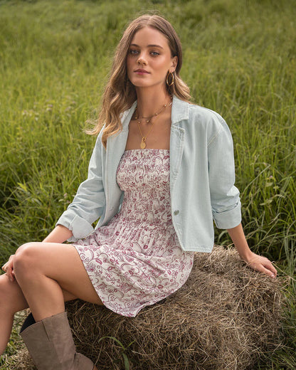 Vestido corto strapless en nido de abeja con boleros - LJ3179