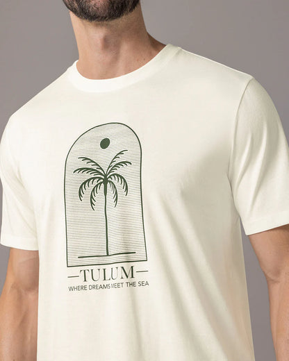 Camiseta manga corta con estampado localizado y cuello redondo