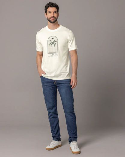 Camiseta manga corta con estampado localizado y cuello redondo