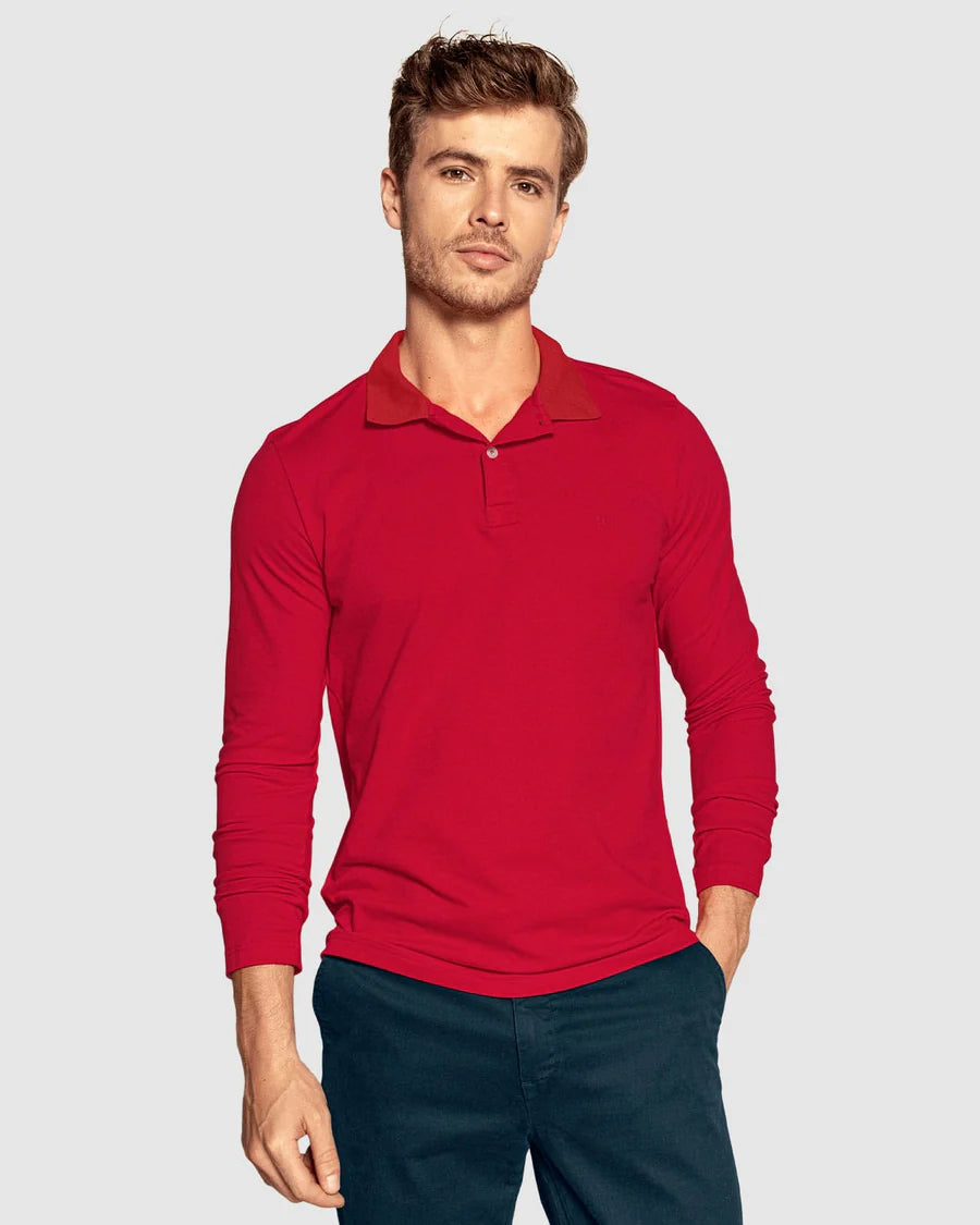 Camiseta tipo polo manga larga con logo bordado en frente