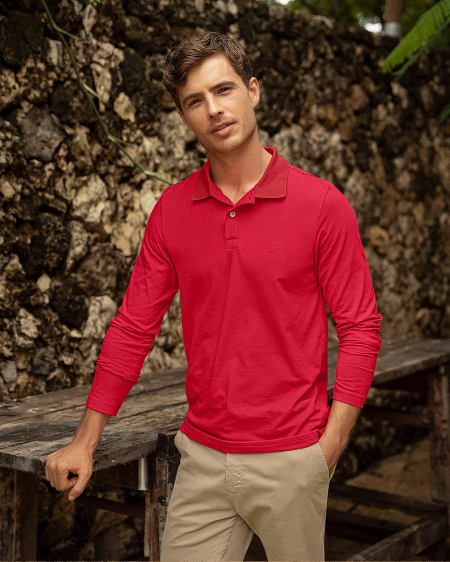 Camiseta tipo polo manga larga con logo bordado en frente