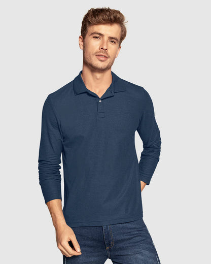 Camiseta tipo polo manga larga con logo bordado en frente