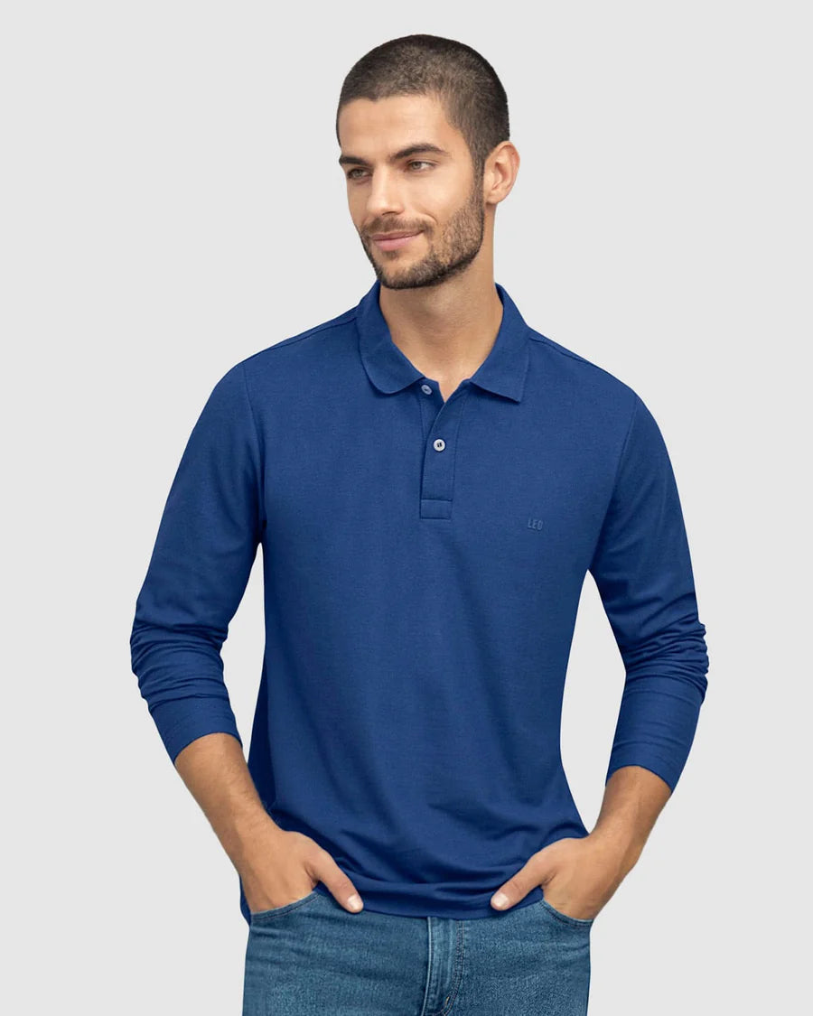 Camiseta tipo polo manga larga con logo bordado en frente