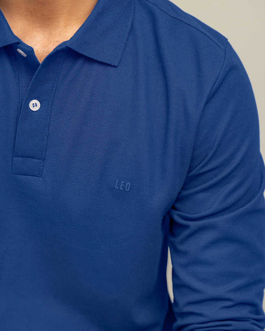 Camiseta tipo polo manga larga con logo bordado en frente