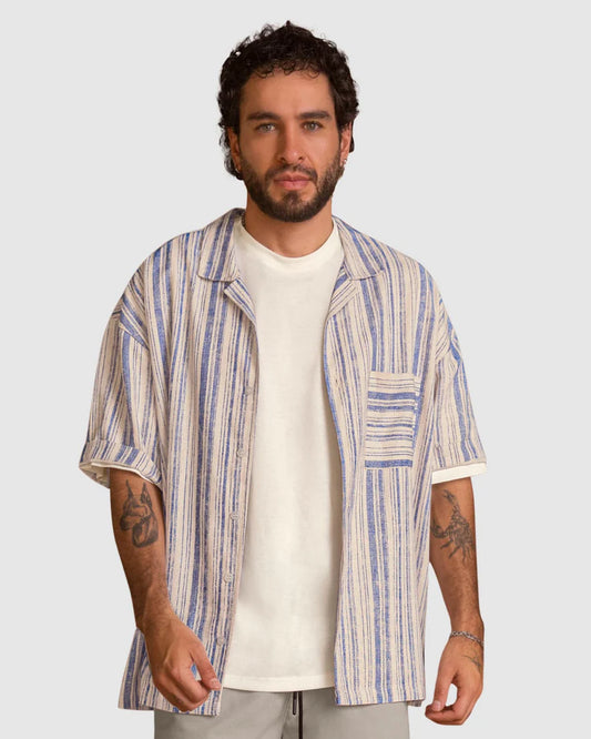 Camisa manga corta en tela tipo lino - M3158