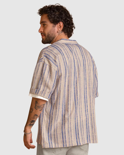 Camisa manga corta en tela tipo lino - M3158