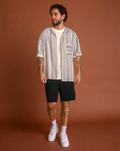 Camisa manga corta en tela tipo lino - M3158