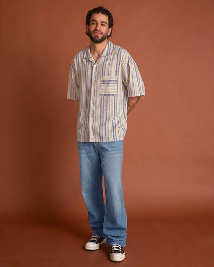 Camisa manga corta en tela tipo lino - M3158
