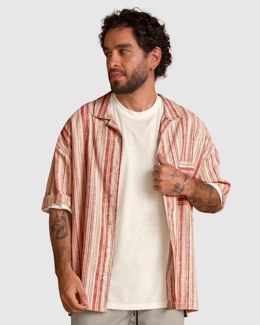 Camisa manga corta en tela tipo lino - M3158