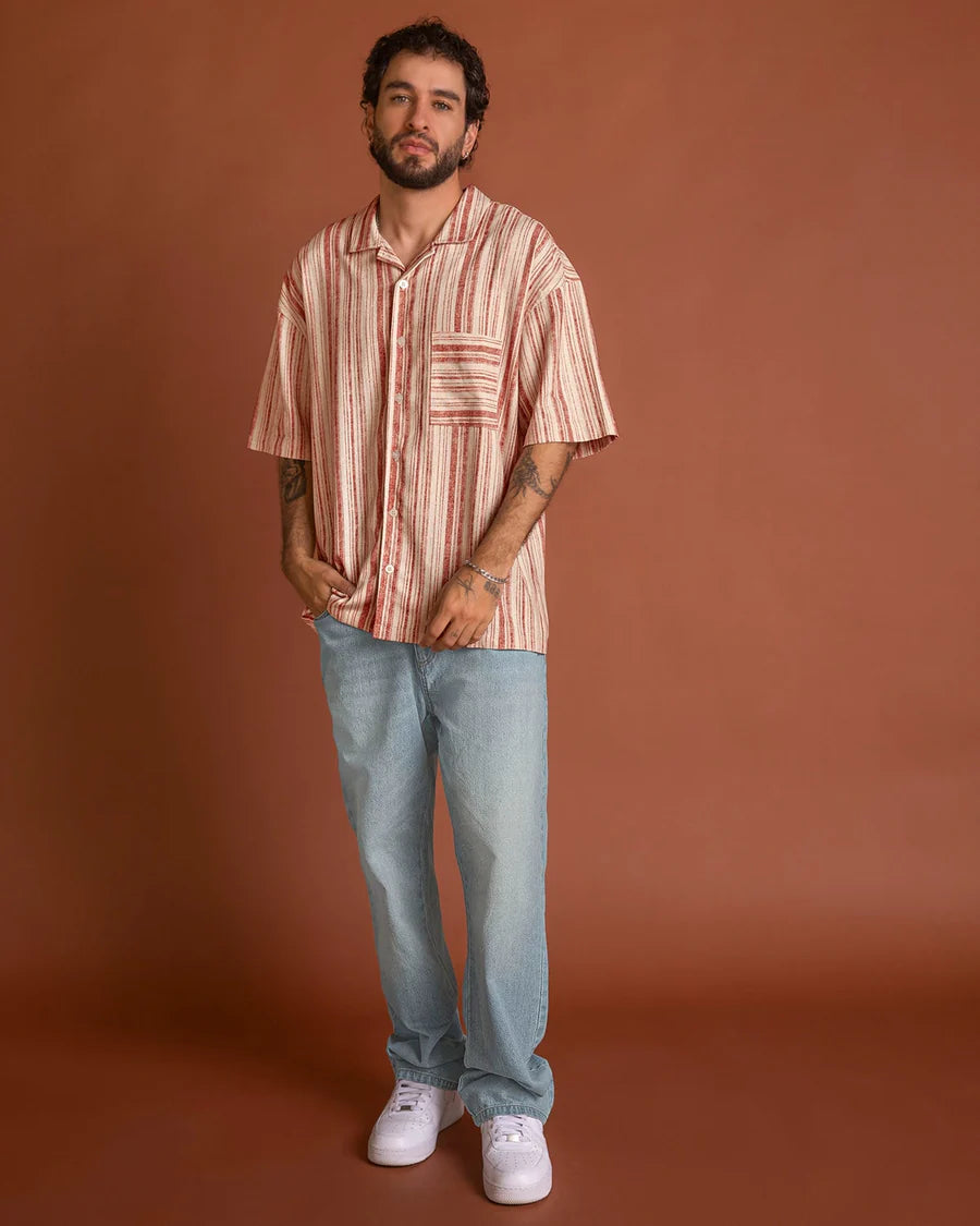 Camisa manga corta en tela tipo lino - M3158